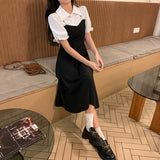 フェイクレイヤードパフスリーブワンピース