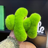 ふわふわリアルファーグリーンヘアクリップ