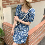 花柄デニムワンピース