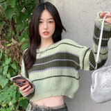 配色ボーダーショートニット