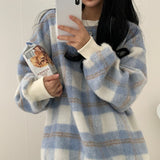 オーバーサイズチェックシャギーニット