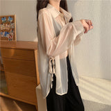 【6色展開】シースルーサイドリボンシャツ