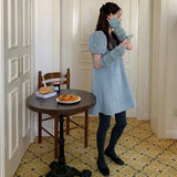 アームウォーマー付きニットニットワンピース