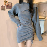 クロップドトップス+ギャザーワンピセットアップ