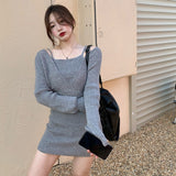 オフショルリブニットワンピース