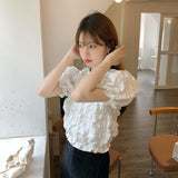 フレンチワッフルパフスリーブトップス