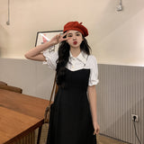 フェイクレイヤードパフスリーブワンピース