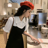 フェイクレイヤードパフスリーブワンピース