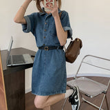半袖ウエストマークデニムシャツワンピース
