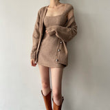 パールボタンカーディガン&ニットワンピセット