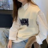 シンプルシャツ&ロゴニットベスト