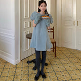 アームウォーマー付きニットニットワンピース