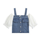 オフショルレイヤードデニムトップス