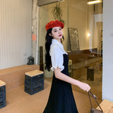 フェイクレイヤードパフスリーブワンピース