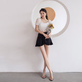 レースパフスリーブモノトーンスイムウェア