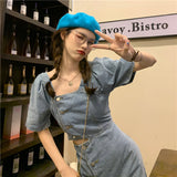 ウェストカットデニムワンピース