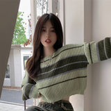 配色ボーダーショートニット