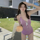 編み上げレトロパープルスイムウェア