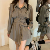 ウエストマークシャツワンピースショートパンツセット