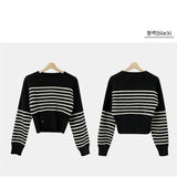 ボーダーウエストボタンニット