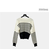 ボーダーウエストボタンニット