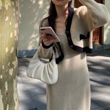 バイカラーカーディガン&ニットワンピース