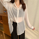 【6色展開】シースルーサイドリボンシャツ