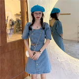 ウェストカットデニムワンピース