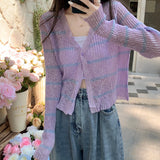 カラフルボーダーシアーニットカーディガン