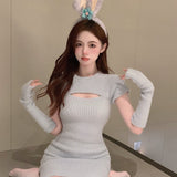 バストカットリブニットワンピース