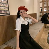 フェイクレイヤードパフスリーブワンピース