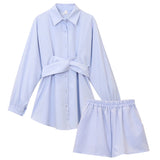 ウエストマークシャツワンピースショートパンツセット