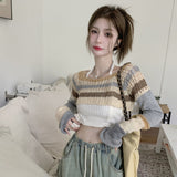 カラークロシェ編みショートニット+キャミソール