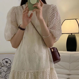 総レースパフスリーブワンピース