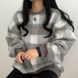 オーバーサイズチェックシャギーニット