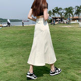 ステッチ風デニムロングスカート