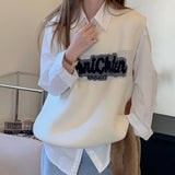 シンプルシャツ&ロゴニットベスト