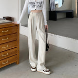 ハイウエストタックデザインストレートパンツ