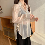 【6色展開】シースルーサイドリボンシャツ