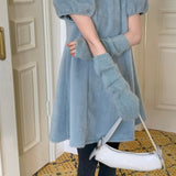 アームウォーマー付きニットニットワンピース