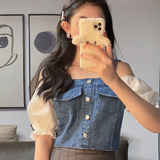 オフショルレイヤードデニムトップス