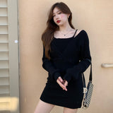 オフショルリブニットワンピース