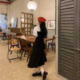 フェイクレイヤードパフスリーブワンピース