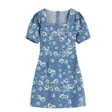 花柄デニムワンピース