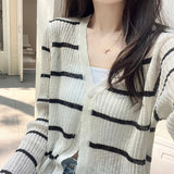 カラフルボーダーシアーニットカーディガン