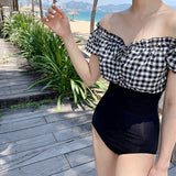 オフショル切り替えスイムウェア