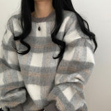 オーバーサイズチェックシャギーニット