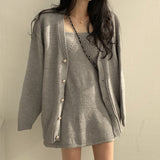 パールボタンカーディガン&ニットワンピセット