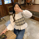 チェックレイヤード風ブラウス