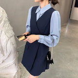 シンプルシャツ+Vネックワンピースセット